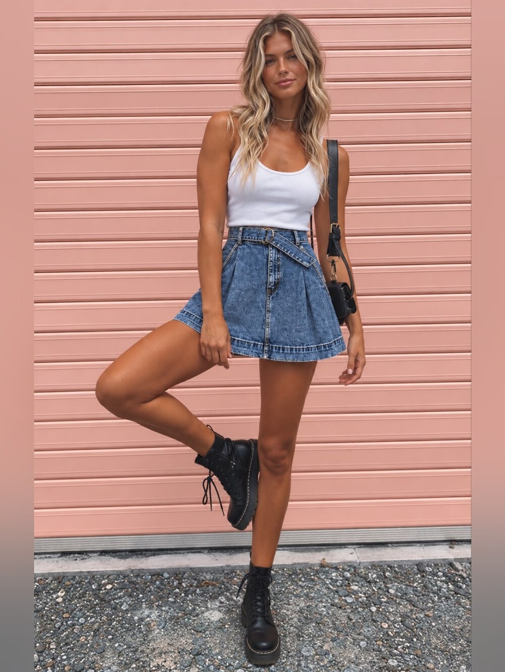 Free People We The Free Jade Belted Denim A-Line Mini Skirt Blue 29